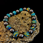 Blue Peacock Malachite Stone Bracelet – XL Hematite Stretch Bracelet for Large Wrists - Che Cose Belle