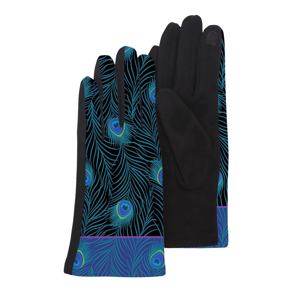 Blue Peacock on Black Womens Touch Screen Gloves - One Size Fits All - Che Cose Belle