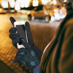 Blue Peacock on Black Womens Touch Screen Gloves - One Size Fits All - Che Cose Belle