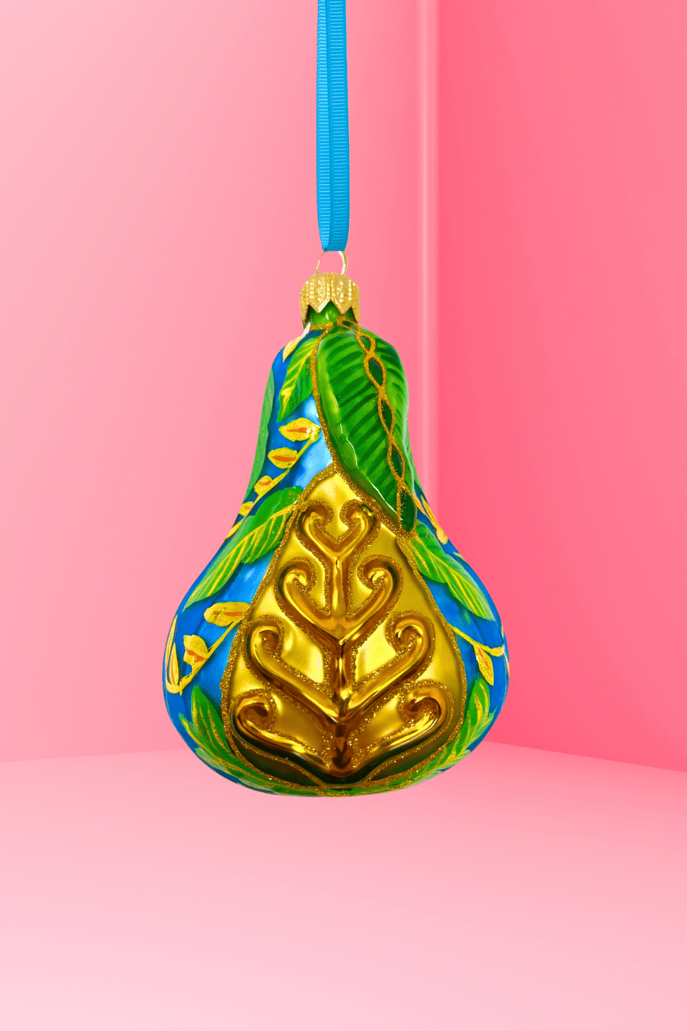 Blue Positano Pear Glass Ornament - Che Cose Belle