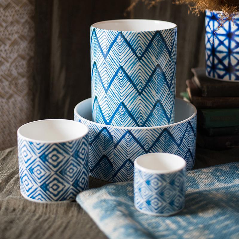 Blue Print Ceramic Vase Planter in Various Patterns - Che Cose Belle