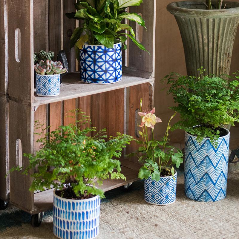 Blue Print Ceramic Vase Planter in Various Patterns - Che Cose Belle