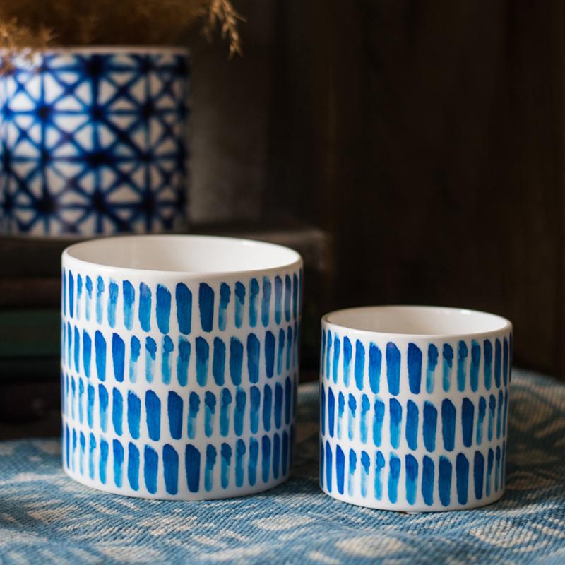 Blue Print Ceramic Vase Planter in Various Patterns - Che Cose Belle