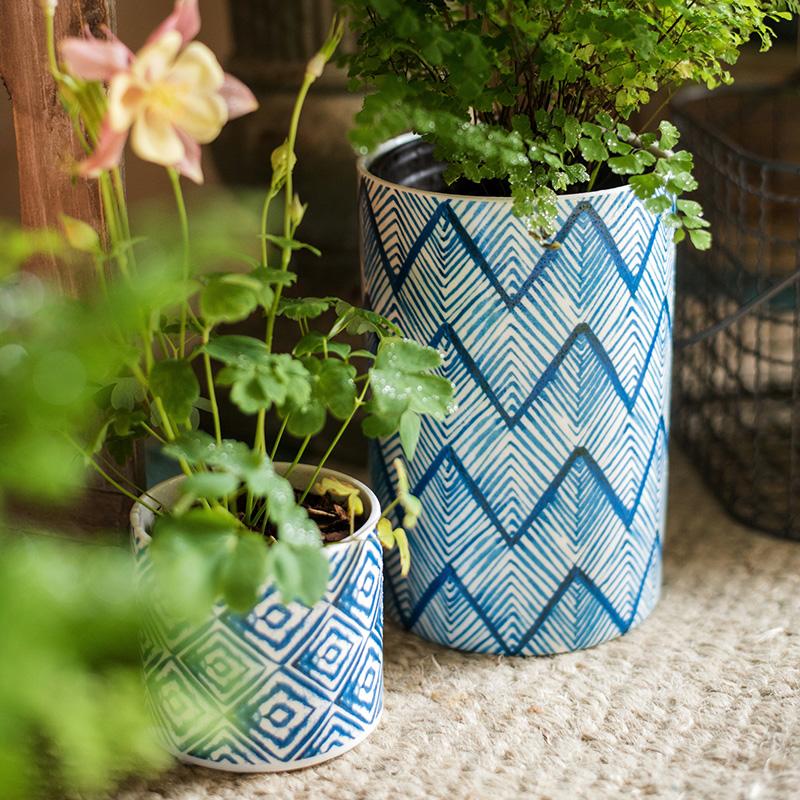 Blue Print Ceramic Vase Planter in Various Patterns - Che Cose Belle