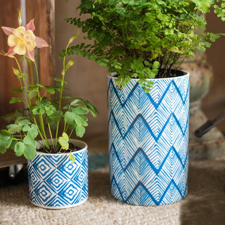 Blue Print Ceramic Vase Planter in Various Patterns - Che Cose Belle