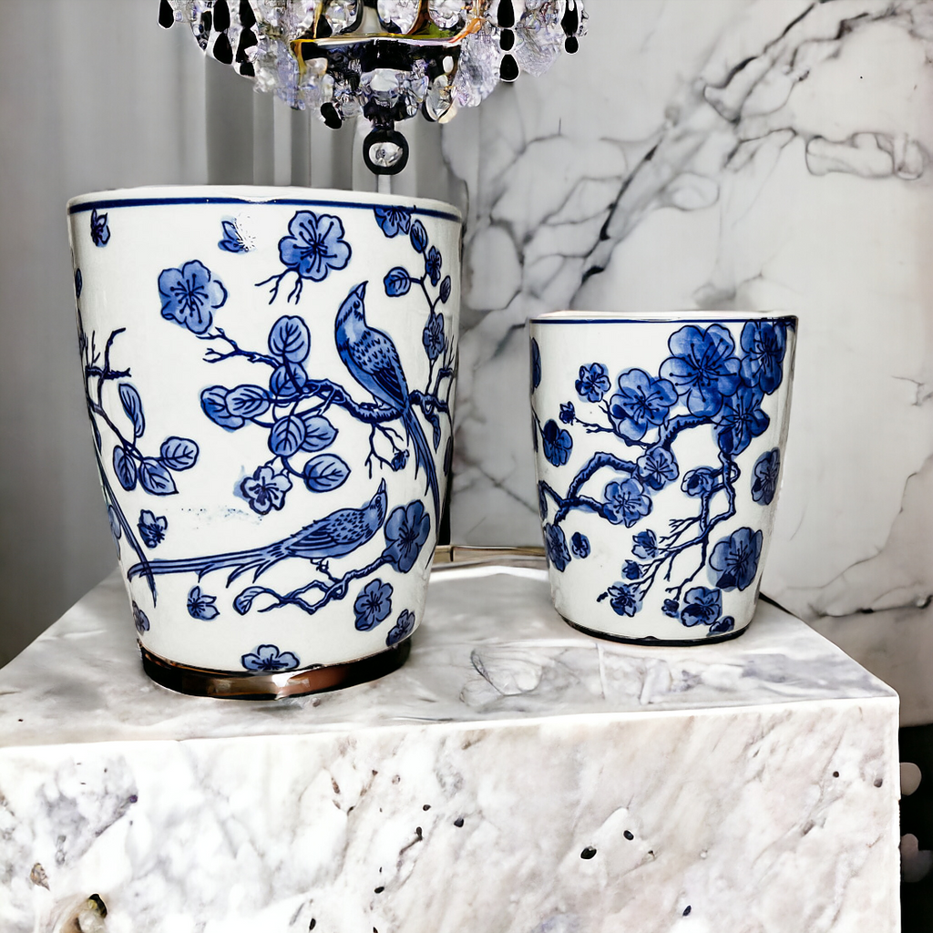 Blue White Chinoiserie Ceramic Vase Planter for Indoor Plants Decorative