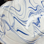 Blue White Marble Pumpkin Serving Platters Set of 2 With Gold Stem