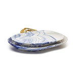 Blue White Marble Pumpkin Serving Platters Set of 2 With Gold Stem