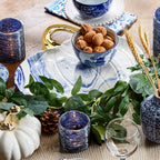Blue White Marble Pumpkin Serving Platters Set of 2 With Gold Stem