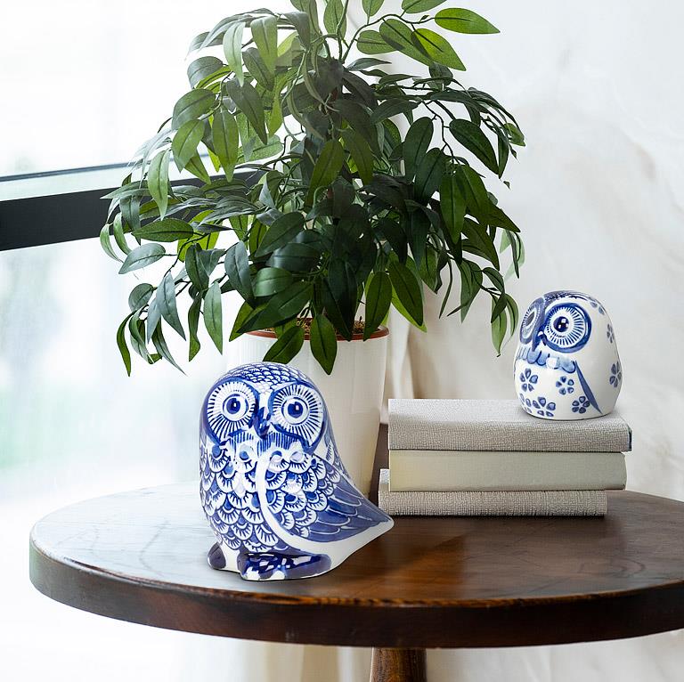 Blue & White Porcelain Owl Accent - Che Cose Belle