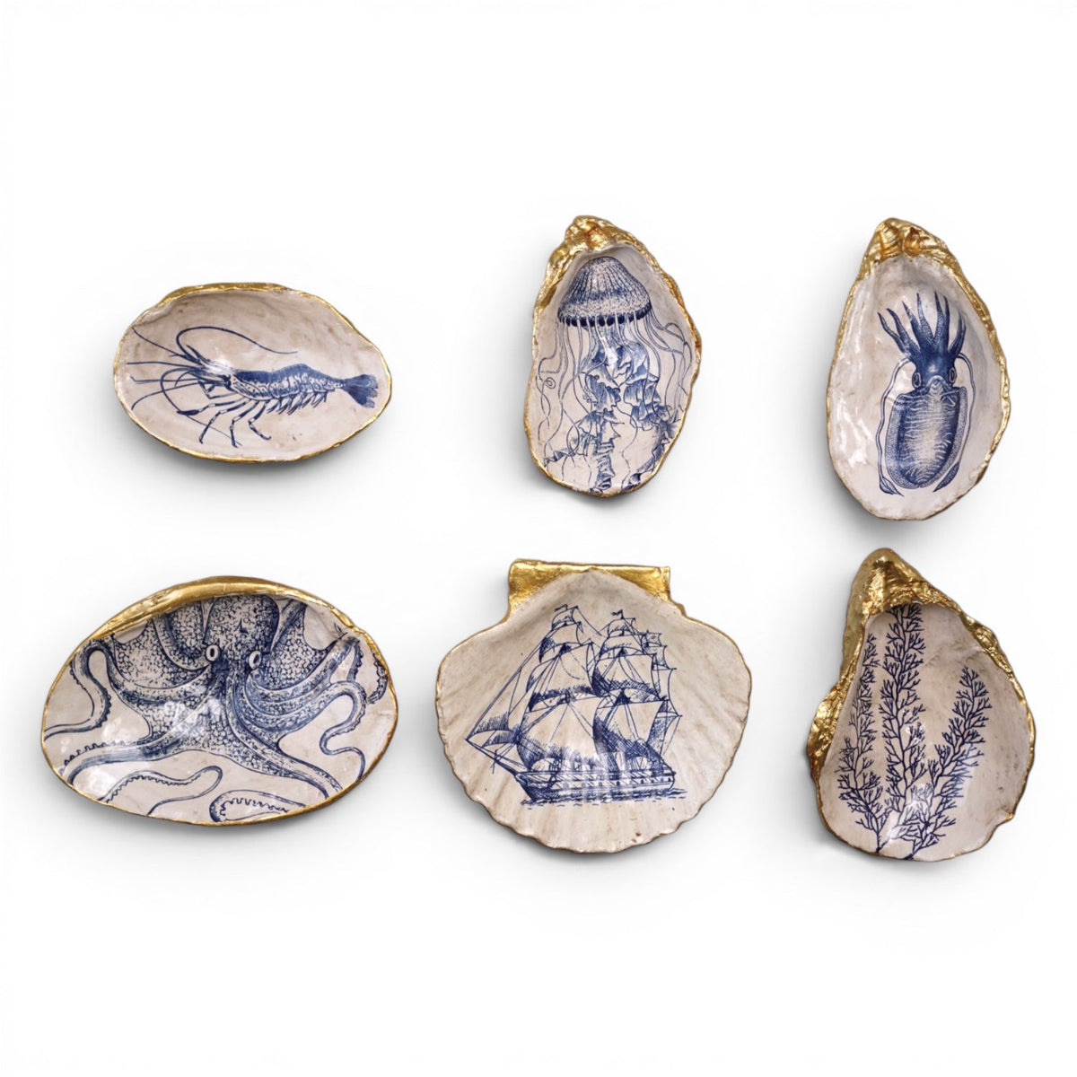 Blue & White Sea Life Shell Trinket Dish - Che Cose Belle