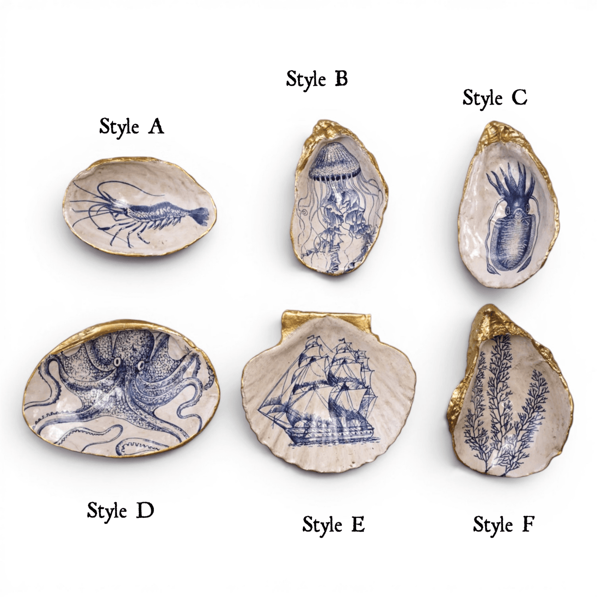 Blue & White Sea Life Shell Trinket Dish - Che Cose Belle