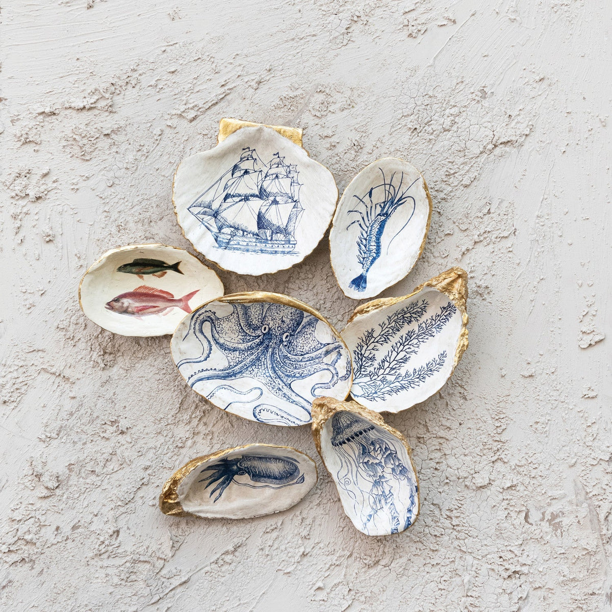 Blue & White Sea Life Shell Trinket Dish - Che Cose Belle