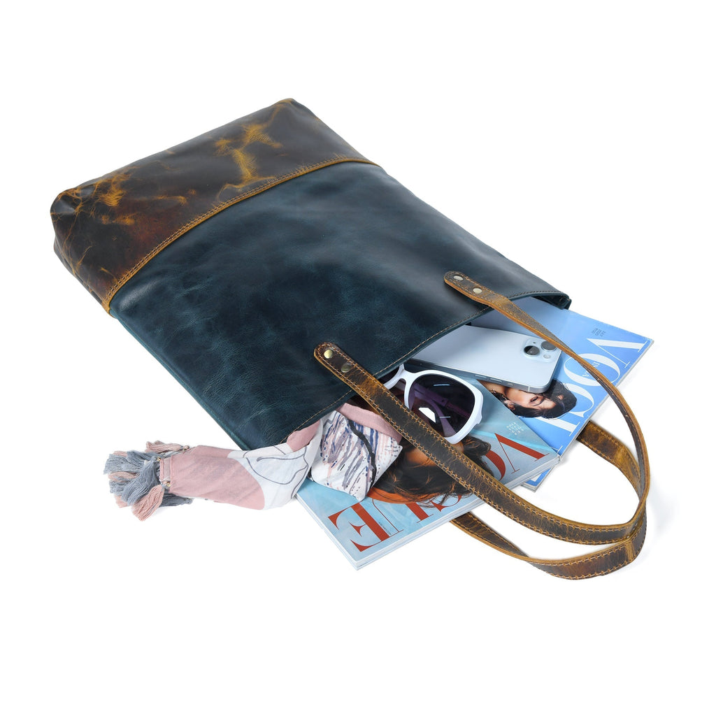 Blue Women's Leather Tote - Che Cose Belle