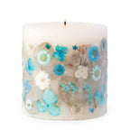 Bluebell Lace Pressed Flower Pillar Candle - Che Cose Belle