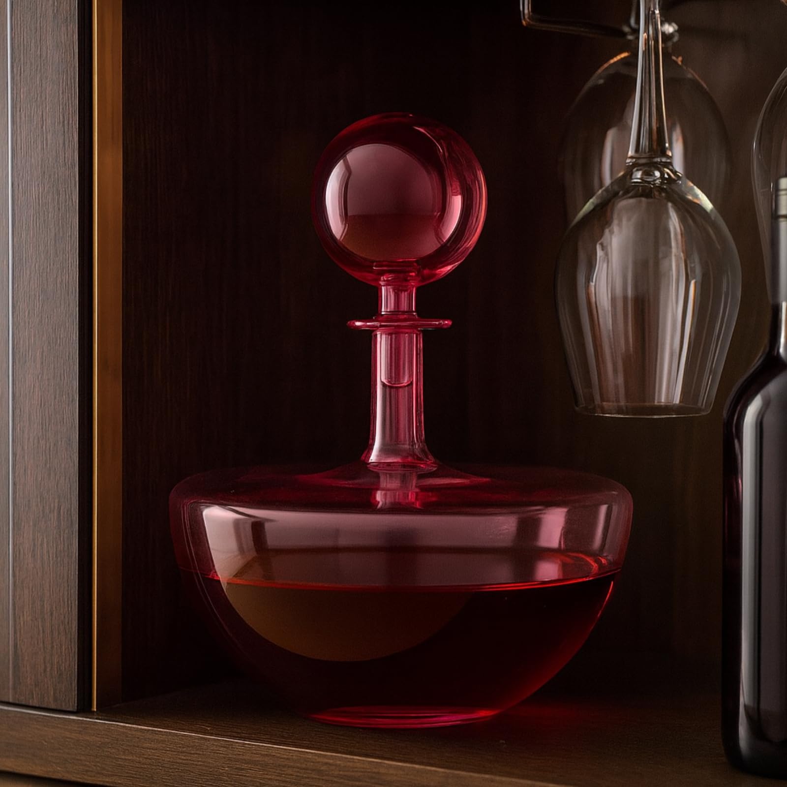 Blush Pink Low Arc Glass Decanter Handblown Captain’s Style Carafe - Che Cose Belle