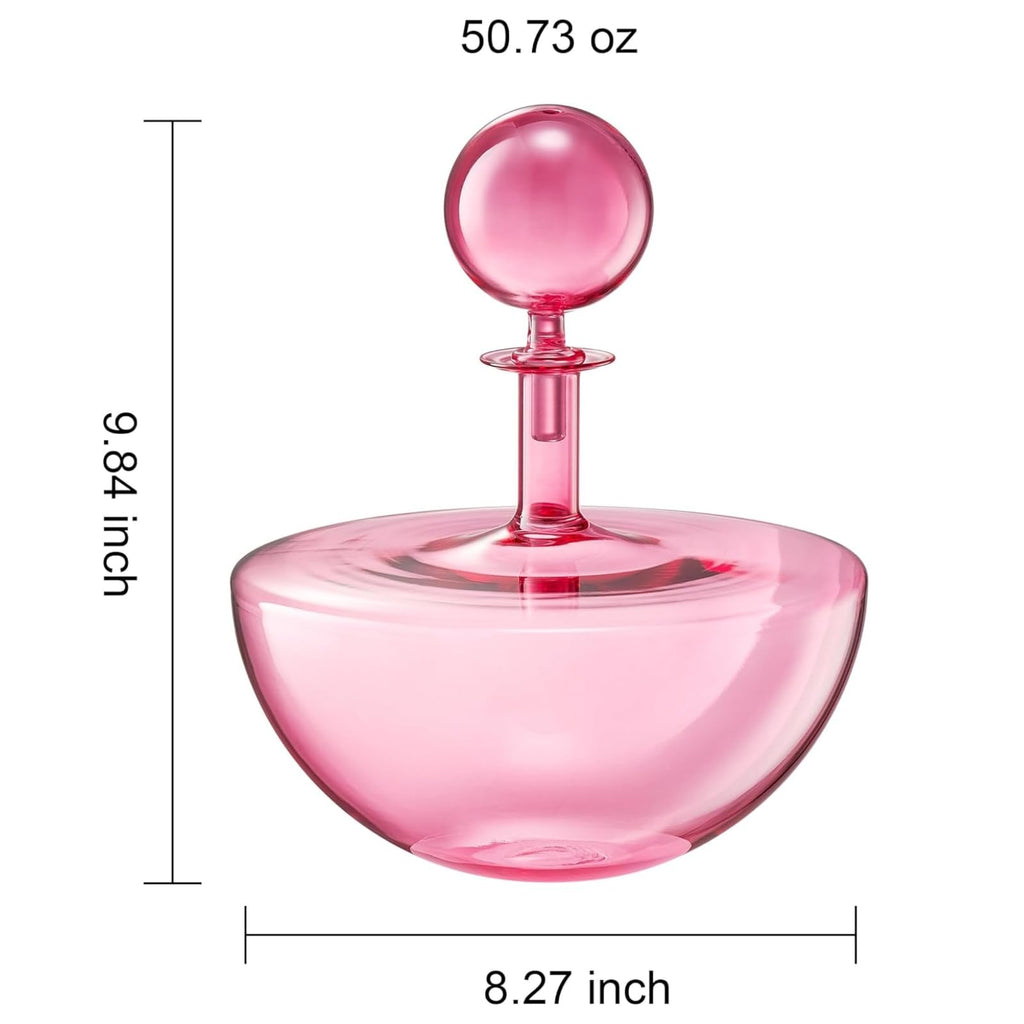 Blush Pink Low Arc Glass Decanter Handblown Captain’s Style Carafe - Che Cose Belle