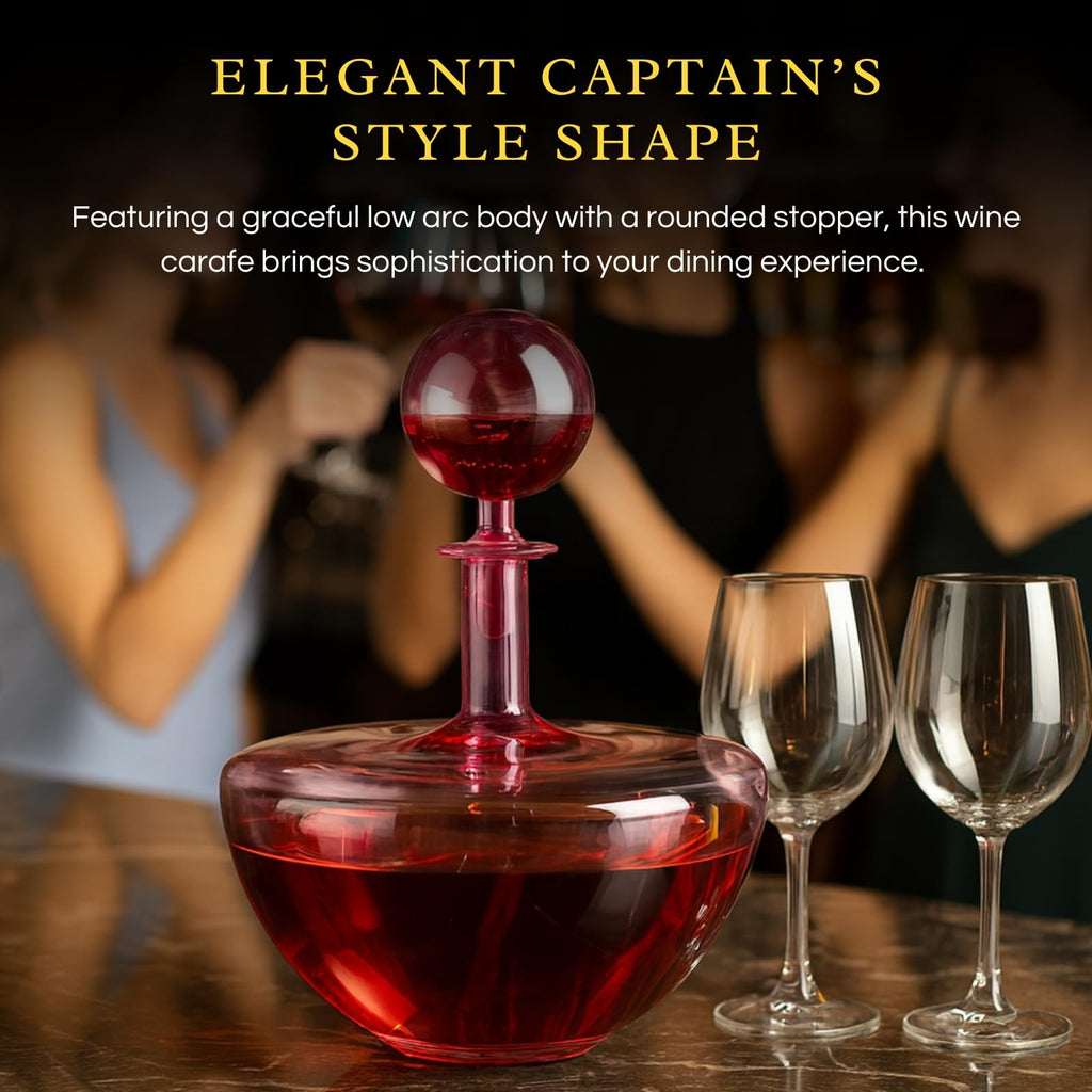Blush Pink Low Arc Glass Decanter Handblown Captain’s Style Carafe - Che Cose Belle