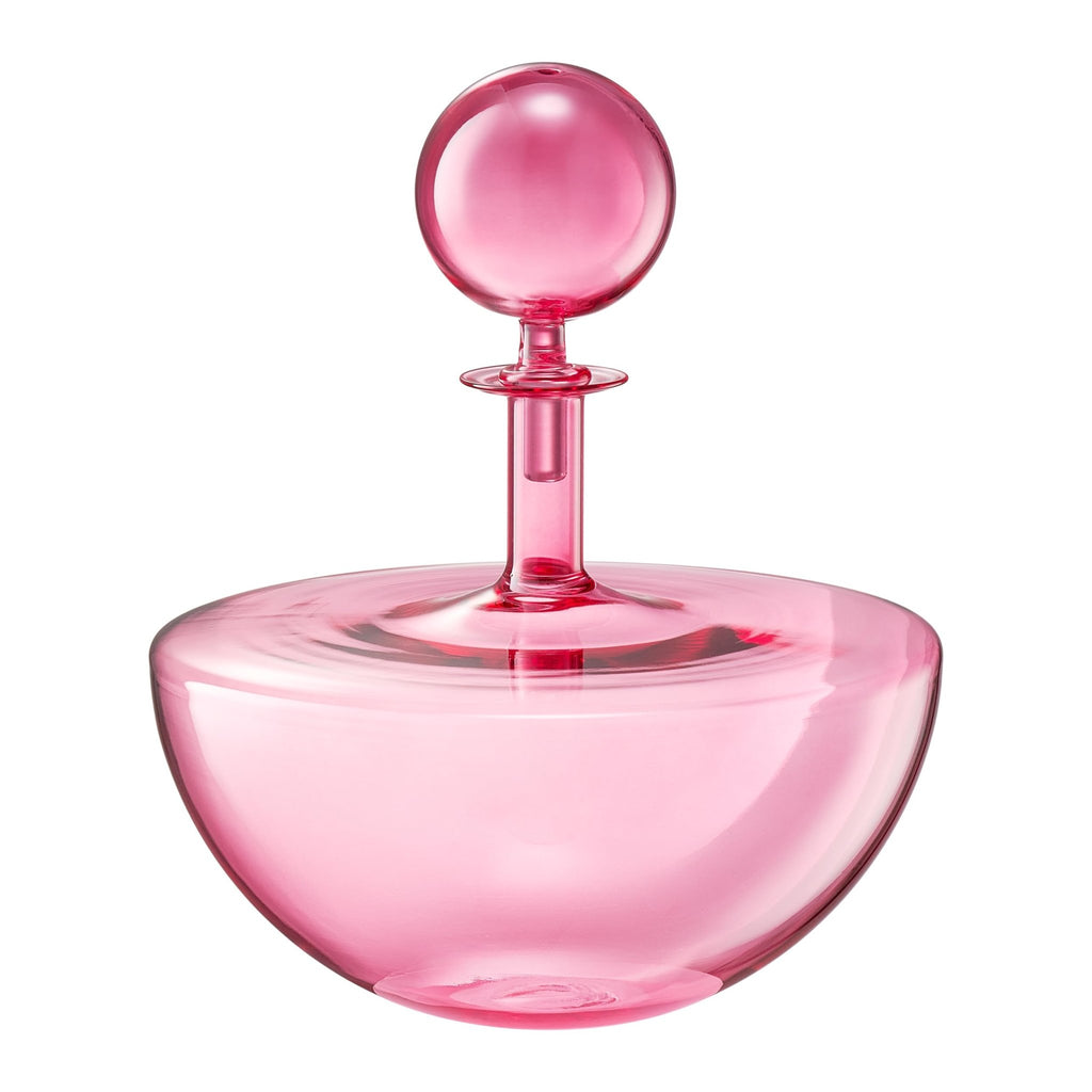 Blush Pink Low Arc Glass Decanter Handblown Captain’s Style Carafe - Che Cose Belle