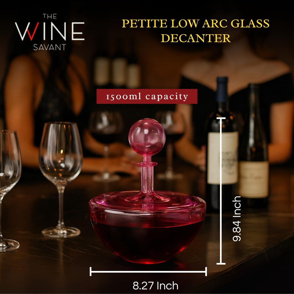 Blush Pink Low Arc Glass Decanter Handblown Captain’s Style Carafe - Che Cose Belle