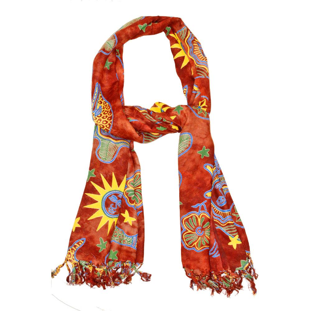 Bohemian Seashell Scarf With Tassels Celestial Print