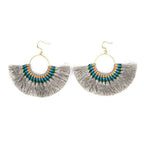 Tassel Fan Earrings Boho Cotton Tassel Lightweight 3in Drop Brass Handmade