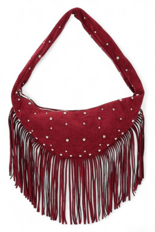 Boho Fringe Faux Suede Hobo Bag – Studded Fashion Handbag - Che Cose Belle