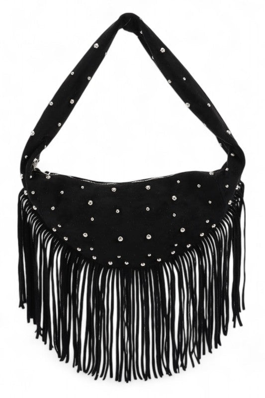 Boho Fringe Faux Suede Hobo Bag – Studded Fashion Handbag - Che Cose Belle