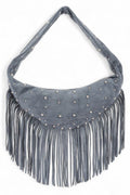 Boho Fringe Faux Suede Hobo Bag – Studded Fashion Handbag - Che Cose Belle