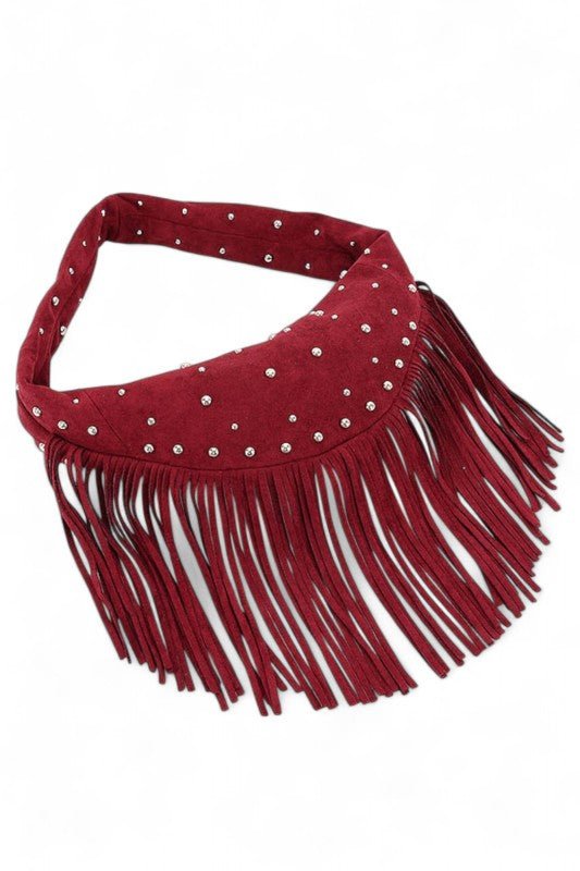 Boho Fringe Faux Suede Hobo Bag – Studded Fashion Handbag - Che Cose Belle