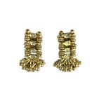 Boho Indian Drop Earrings Woven Metal Beads Cotton Thread 1in