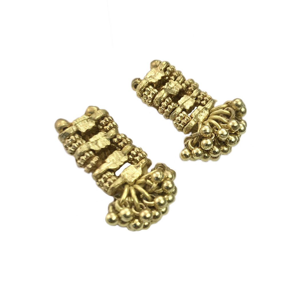 Boho Indian Drop Earrings Woven Metal Beads Cotton Thread 1in