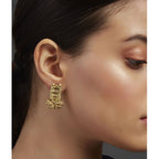 Boho Indian Drop Earrings Woven Metal Beads Cotton Thread 1in