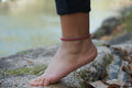 Boho Silver Anklet With Red Bead Band Adjustable Chain