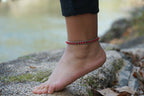 Boho Silver Anklet With Red Bead Band Adjustable Chain