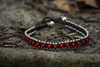Boho Silver Anklet With Red Bead Band Adjustable Chain