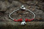 Boho Silver Anklet With Red Elephant Charm Beach Summer