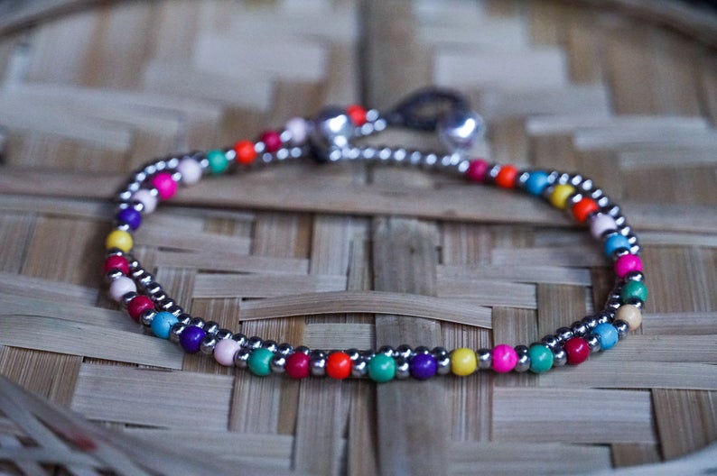 Boho Silver Dual Band Anklet For Women Beach Layered