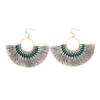 Tassel Fan Earrings Boho Cotton Tassel Lightweight 3in Drop Brass Handmade