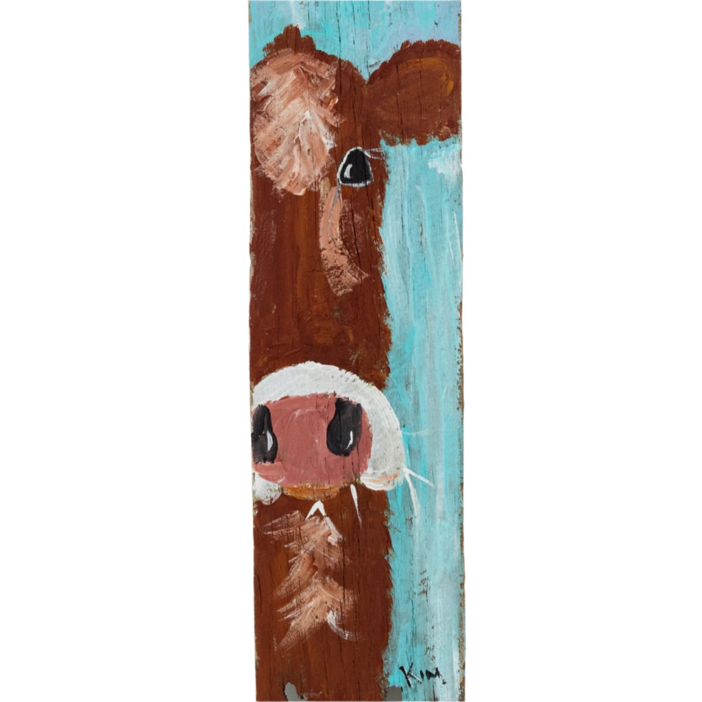 Bonnie The Brown Cow Wooden Canvas Painting | 22" x 5.5" | The Painted Attic - Che Cose Belle