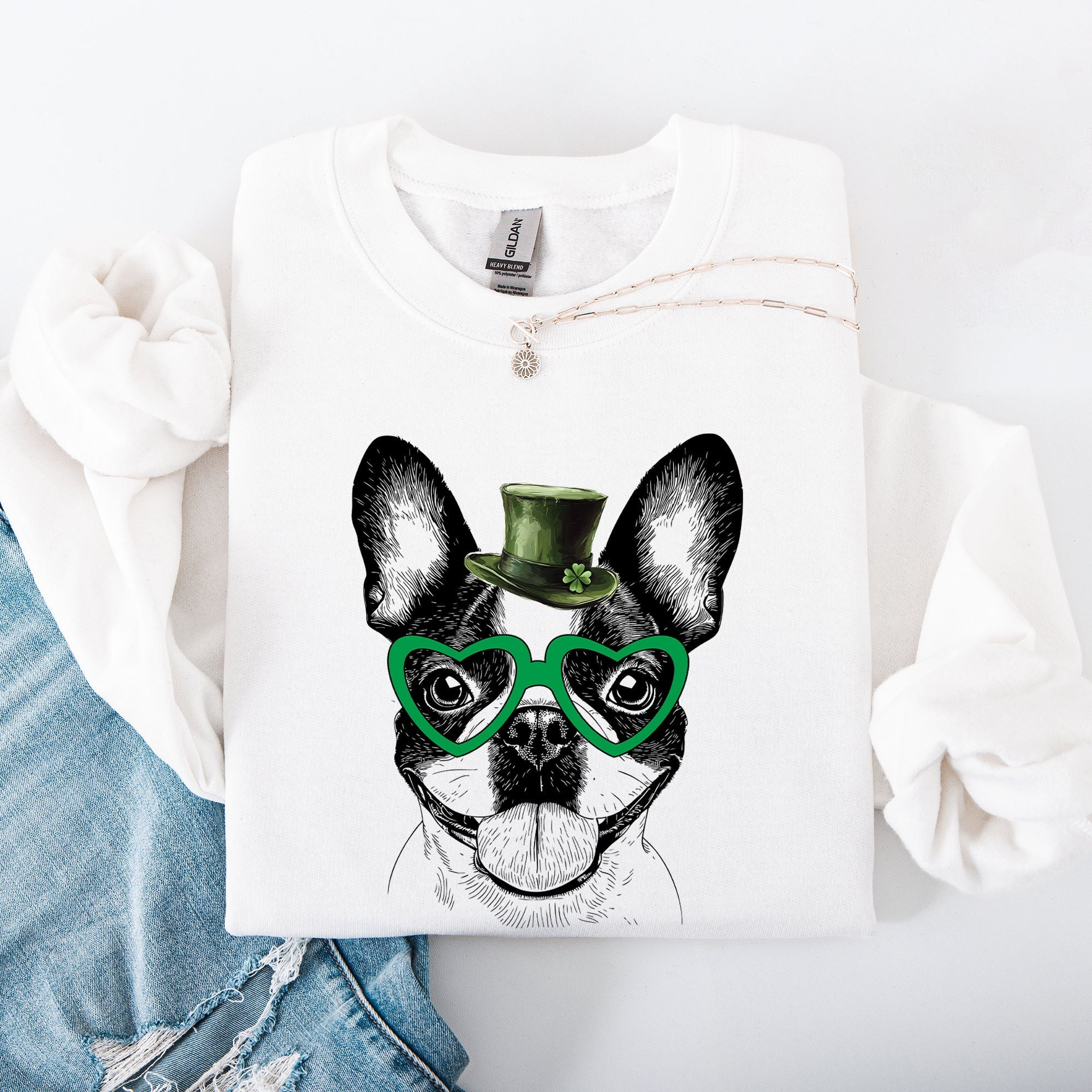 Boston Terrier, Adorable Dog, St Patrick's Day, Lucky, Irish Sweatshirt - Che Cose Belle