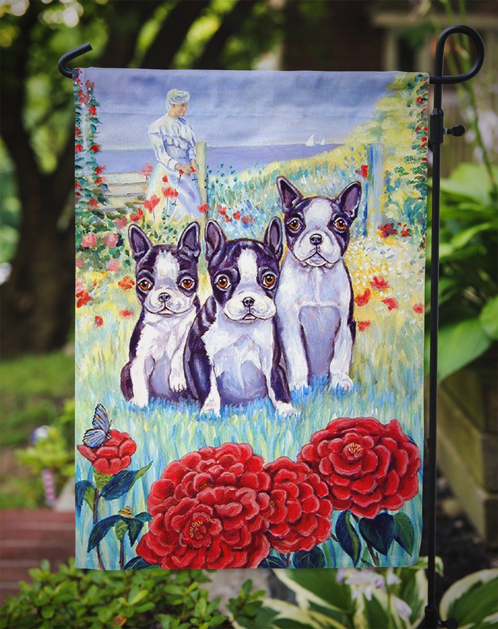 Boston Terrier Three in a Row Garden Flag – Decorative Outdoor Yard Flag - Che Cose Belle