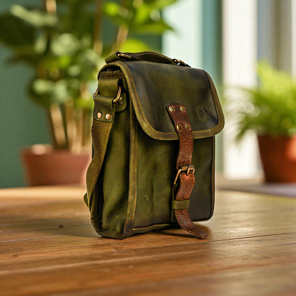 Bovine Leather Small Satchel Bag - Olive - Che Cose Belle