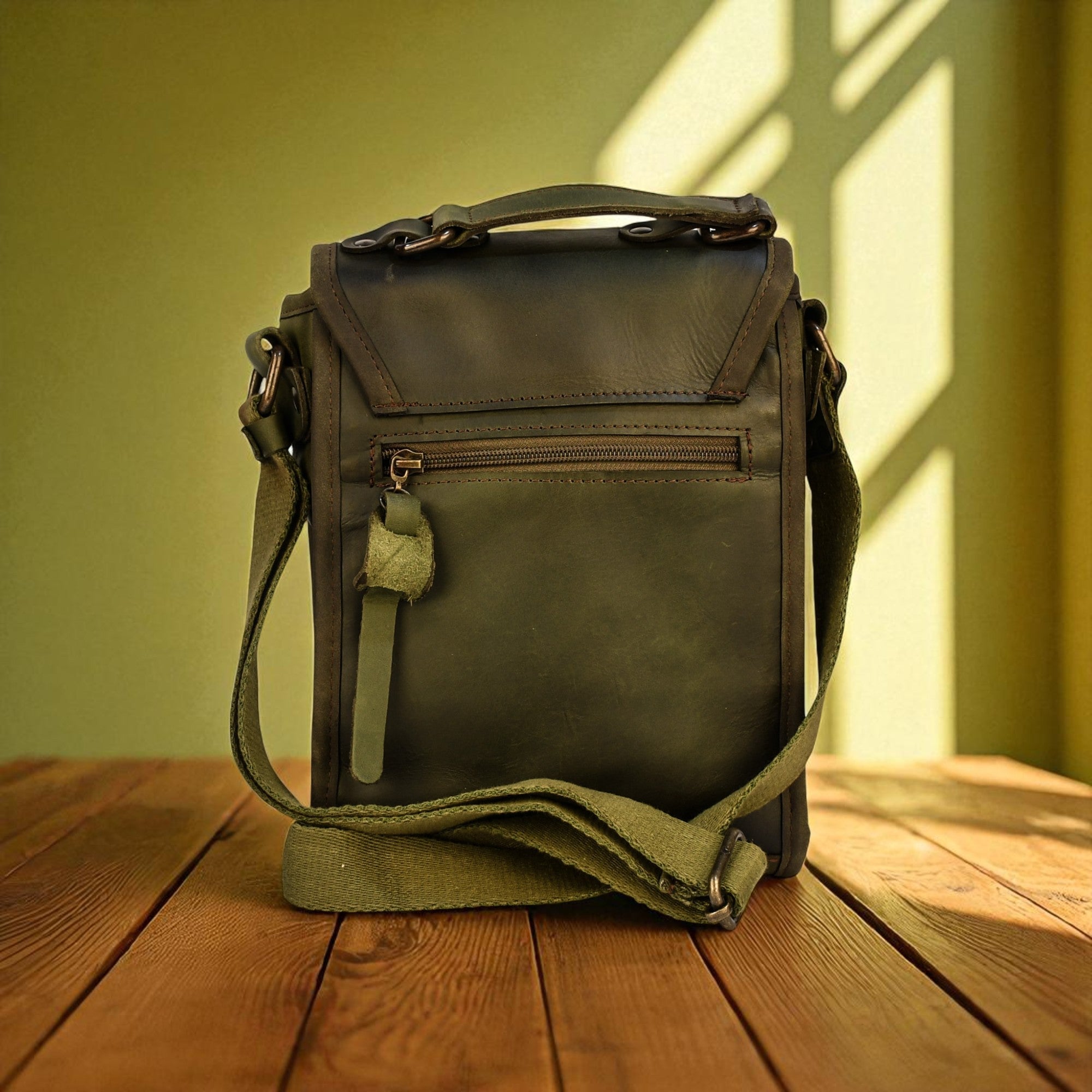 Bovine Leather Small Satchel Bag - Olive - Che Cose Belle