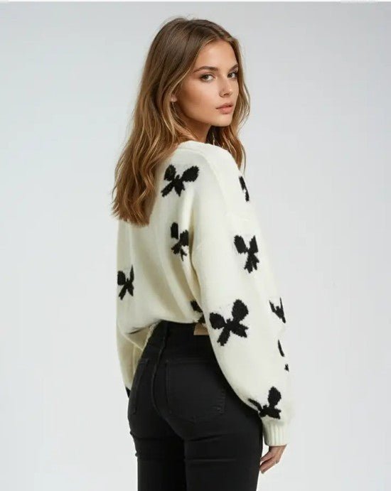 Bow Print Tie-Front Cardigan - Che Cose Belle