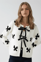 Bow Print Tie-Front Cardigan - Che Cose Belle