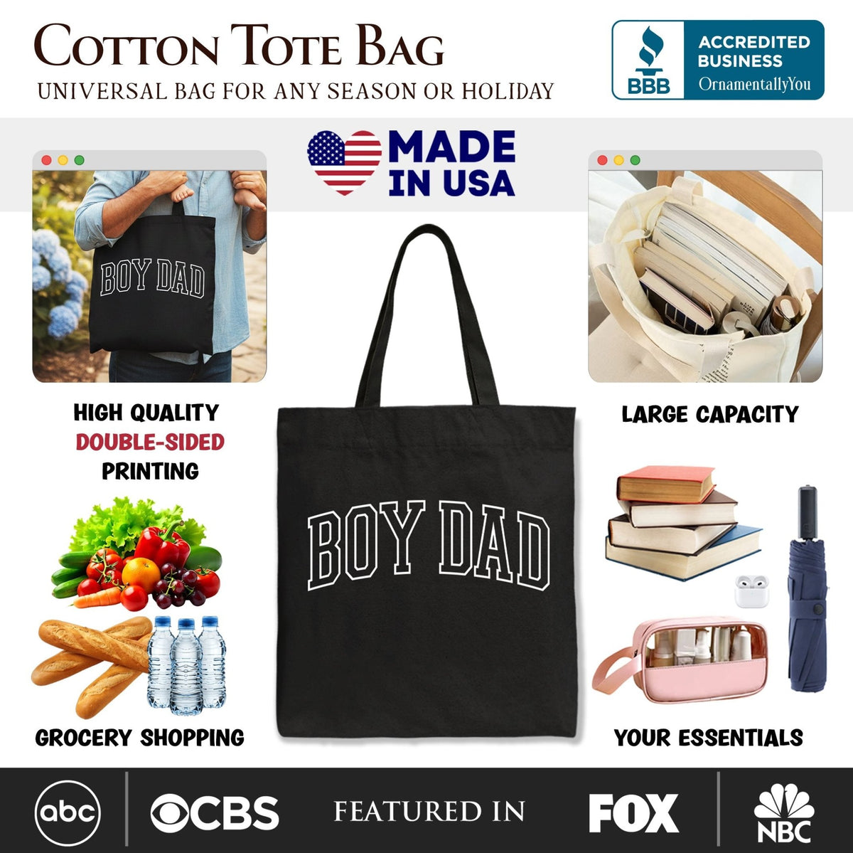 Boy Dad Varsity Tote Bag, Father's Day Gift Shopper - Che Cose Belle