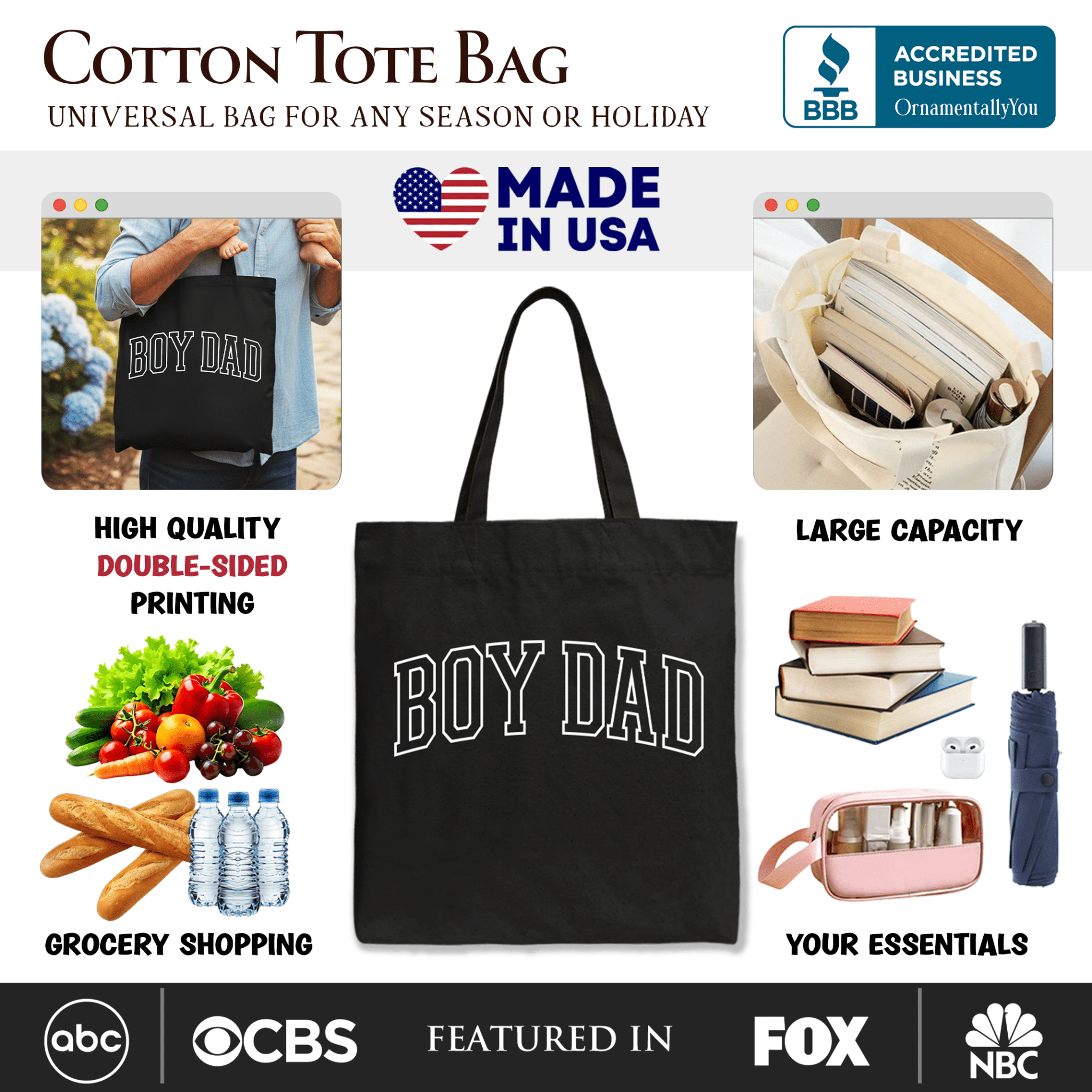 Boy Dad Varsity Tote Bag, Father's Day Gift Shopper - Che Cose Belle
