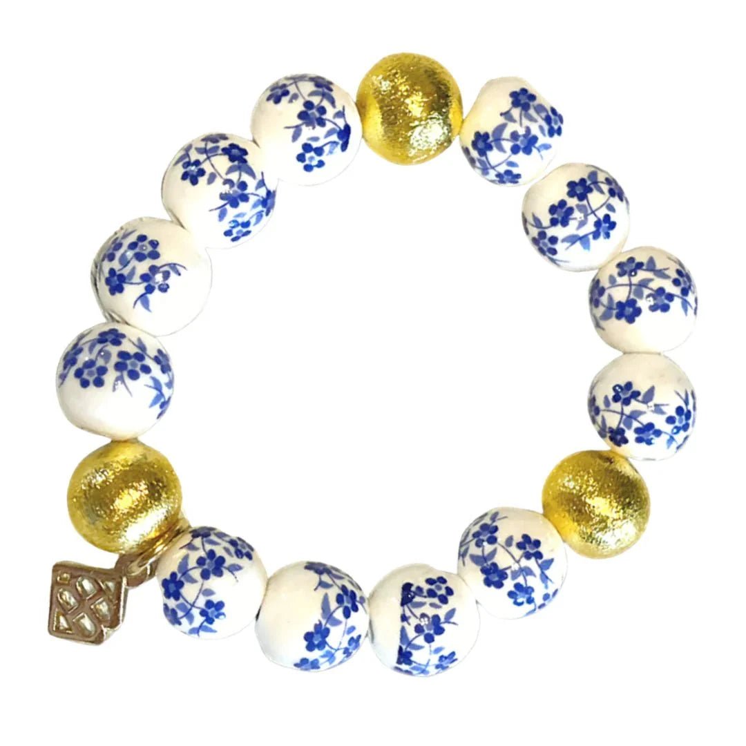BRIANNA CANNON - Blue and White Floral Beaded Brianna Bracelet - Che Cose Belle