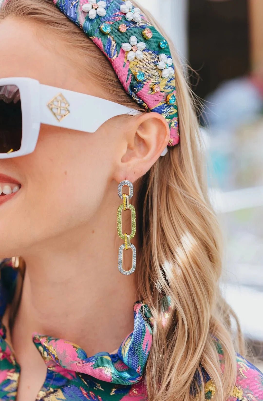 Brianna Cannon - Blue & Green Crystal Link Drop Earrings - Che Cose Belle